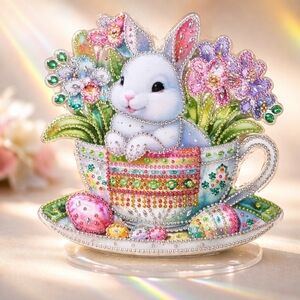 💙Colorful Bunny in Teacup Ornament